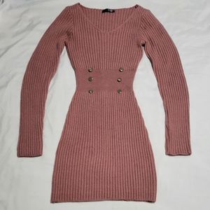 Ribbed Knit Sweater Dress, Mauve Pink. Size L (8/10)